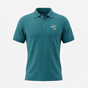 Polo en coton Oxford à manches courtes pour homme, couleur turquoise, logo brodé, décontracté, respirant, coupe classique, design uni - Product Image 1
