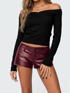 Shorts en similicuir taille haute pour femme, couleur unie, mini-shorts de motard en PU avec poches, pour soirées et clubs - Product Image 4