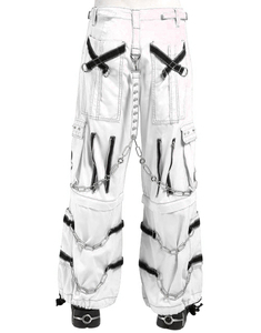 Pantalon Harem Gothique pour Homme Gris, Jaune, Blanc avec Imprimé Crâne, Multiples Poches, Fermeture à Cordon Chaîne, Taille Haute - Product Image 4