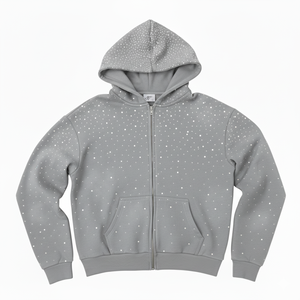 Sweat à capuche zippé personnalisé en coton épais 100% pour homme, délavé soleil, broderie strass, style streetwear - Product Image 5