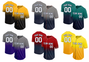 Custom Baseball Jersey Men's Short Sleeve Gradient Yellow Black Sublimated Print Button Up Team Name Personalized OEM - Product Image 6