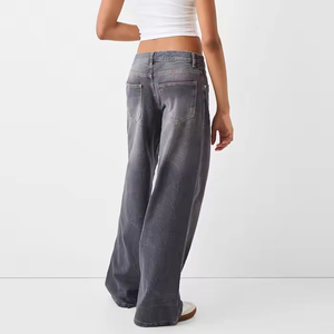 Jean gris délavé pour femme, coupe large, taille haute, style vintage, ample, streetwear - Product Image 4