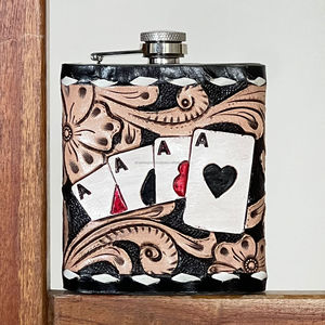 Modern Style Hand <b>Tooled</b> Genuine Cow <b>Leather</b> Flask 8oz Fashionable Stainless Steel Hip Flask High Quality Flask Holder for Gifts - Product Image 4