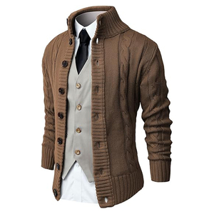 Cárdigan de Punto Marrón para Hombre, Manga Larga, Cierre de Botones, Color Sólido, Corte Regular, Suéter de Invierno 100% Acrílico - Product Image 1