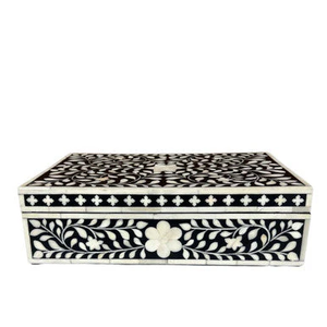 Caja Decorativa de Madera Negra con Incrustaciones de Hueso, Organizador de Joyas Hecho a Mano, Logotipo Personalizado, 30x20x10 CM, Certificado EPCH, Decoración para el Hogar, Coleccionables - Product Image 4