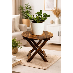 Brass Accent Solid Wooden Foldable Stool Handmade <b>Portable</b> Seating Furniture Rustic Home Decor Compact Folding <b>Seat</b> - Product Image 1