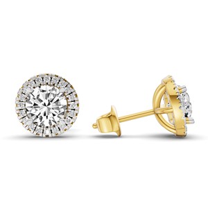 Hermosos pendientes de diamantes redondos Eira de oro macizo de 18k, joyería certificada por IGI, elegantes pendientes de compromiso para mujer. - Product Image 3