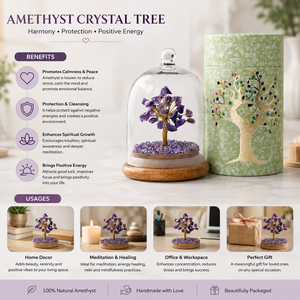 Árbol Bonsái de Cristal de Amatista con Cubierta de Vidrio, Decoración de Piedras Preciosas Naturales para Meditación, Oficina y Regalo, Precio al por Mayor - Product Image 2