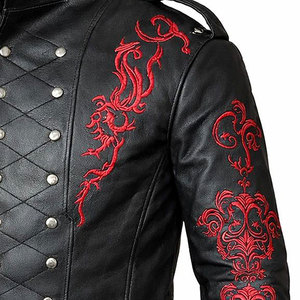 Mens Black Studded Front Steampunk Leather Embroidered Coat <b>Gothic</b> Fashion Biker <b>Jacket</b> Top Selling 2026 - Product Image 5