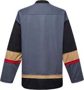 Custom Men's Blank Grey Ice Hockey Jersey - Sublimated Quick-Dry Mesh Fabric Athletic Uniform with Gold Red Stripes for Training - Product Image 4