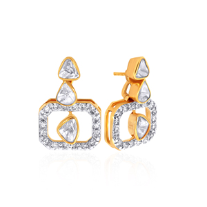 Luxury Women's 14K Gold Plated Diamond Earrings With Triangle Cut Lab-grown Diamonds <b>Square</b> <b>Frame</b> Party Jewelry - Product Image 2