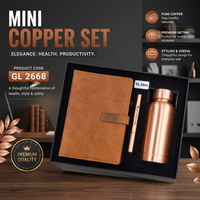 Coffret cadeau en cuivre de qualité supérieure avec un carnet en similicuir A5, un stylo en métal et une bouteille d'eau en cuivre pur pour les cadeaux d'entreprise.