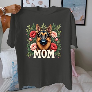 Flores Pastor Alemán con diseño floral Camiseta de mujer de algodón puro ajuste cómodo - Product Image 2