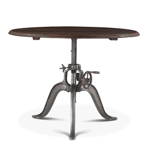Table de bistrot/bar à domicile de style américain du milieu du siècle, avec base en fonte industrielle à manivelle, réglable en hauteur, et plateau en bois de manguier massif - Product Image 1