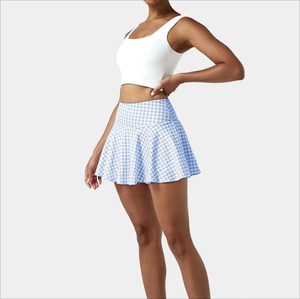 Jupe courte plissée rose à carreaux pour femme, taille élastique, style sportif, en polyester tissé, idéale pour l'été - Product Image 4