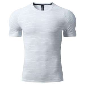 เสื้อยืดคอกลมแขนสั้นทรงเข้ารูปสำหรับผู้ชาย สีขาวล้วน เนื้อผ้าถักระบายอากาศ สวมใส่สบาย - Product Image 4