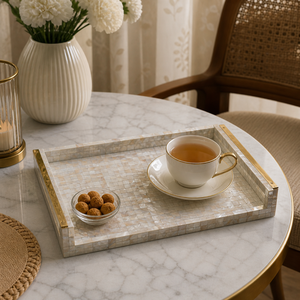 Bandeja de Servir de Madera con Incrustaciones de Madreperla |   Bandeja Decorativa Hecha a Mano para Ramadán y Eid, Estilo Árabe | Plato de Cocina de Lujo, Regalo, Decoración para el Hogar - Product Image 4