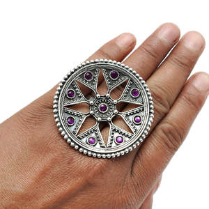 925 Sterling Silver Adjustable Ring Vintage Style Statement Boho Jewelry <b>Oxidized</b> With Multi Ruby Gemstone In Small Round Shape - Product Image 4