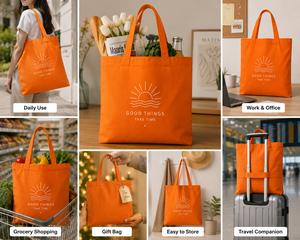 Bolso de mano de lona naranja con estampado de sol y olas, diseño minimalista para ir de compras en todas las estaciones - Product Image 6