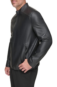 Veste streetwear en cuir véritable pour homme en rouge/noir/marron avec garniture en fourrure, doublure respirante en sherpa, poignets ajustables, fermeture éclair - Product Image 1