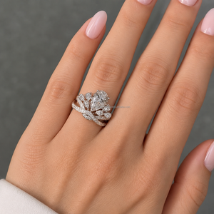 Pear Cut Diamond Side Stone White Gold <b>Ring</b> for Women – Elegant Luxury Engagement, Wedding & Anniversary Statement Fine Jewelry - Product Image 1