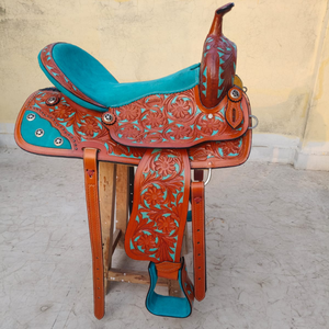 Silla de Montar Premium Hecha a Mano |   Silla de montar western de cuero con diseño floral para carreras de barriles, totalmente tallada a mano |   Equipo de equitación |   2026 - Product Image 4