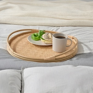 Natural wooden <b>trays</b> rattan <b>storage</b> <b>tray</b> with handles decorative organizers for home kitchen bedroom - Product Image 3