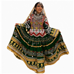 Vestido de novia Lehenga Choli verde bordado de largo completo para mujer, ajuste holgado, poliéster, ropa étnica, vestido afgano Kuchi a precio reducido - Product Image 1