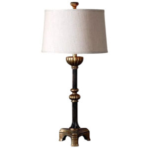 Lámpara de Mesa de Resina y Hierro, Diseño Tradicional con Pantalla de Lino, Base Pesada, Lámpara Decorativa Antigua para Dormitorio o Sala de Estar - Product Image 1