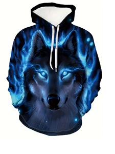 Sweat-shirt à capuche pour homme avec imprimé loup 3D, pull en polaire, grande taille, décontracté, streetwear d'hiver - Product Image 3