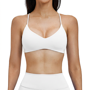 Sujetador Deportivo Azul para Mujer, Escote en V Profundo, Tirantes, Transpirable, Soporte Medio, Color Sólido, para Fitness - Product Image 3