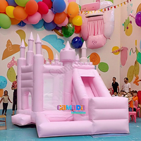 Château gonflable commercial 3 en 1 avec toboggan rose pastel, château gonflable de mariage, combo gonflable avec souffleur à vendre