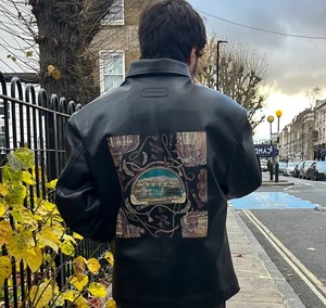 Chaqueta de Cuero Holgada para Hombre, Chaqueta Bomber de Cuero Estilo Urbano - Product Image 1