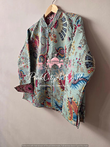 Veste courte matelassée brodée tricotée à la main pour femme, en coton écologique respirant à imprimé floral, à manches longues, pour un usage décontracté - Product Image 3