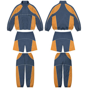 Mens 240 GSM Premium Polyester Taslon Tracksuit Set Black <b>Orange</b> Panel Sublimation Printed Logo Windbreaker Shorts for Men - Product Image 5