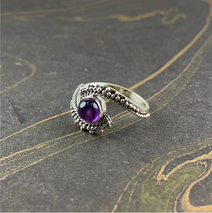 Natural Purple Amethyst <b>Ring</b> Solid 925 Sterling Silver Beaded Textured Band Artisan Handmade <b>Crystal</b> Fine Jewelry - Product Image 2