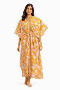 Robe kaftan florale pour femmes, robe maxi bohème, tenue de plage estivale, coupe ample, col en V, robe de vacances. - Product Image 4