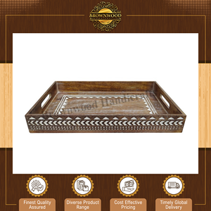 ถาดไม้มะม่วงแกะสลักด้วยมือ |   ถาดเสิร์ฟอาหารไม้ทรงสี่เหลี่ยม ดีไซน์หรูหรา พร้อมหูจับ สำหรับใช้ในบ้านและร้านอาหาร - Product Image 2
