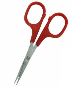 Ciseaux multi-usages en acier inoxydable pour sourcils, cils, nez, barbe et poils d'oreilles, avec manche en plastique rigide rouge et vis de fixation - Product Image 2
