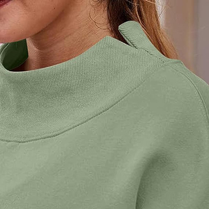 Customizable Oversized Solid Women <b>Drop</b> Shoulder Mock neck Sweatshirt Polyester/Cotton Material Breathable Eco-Friendly Winter - Product Image 5