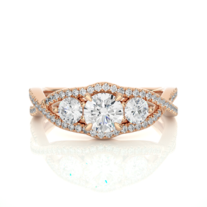 Bague de fiançailles classique unisexe AMBER JEWELS T-1203 en or massif 18 carats avec trois pierres naturelles, plaqué rhodium, taille brillant, sertie à griffes - Product Image 1