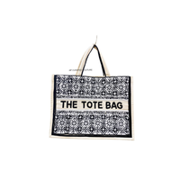 Tas Tote Kanvas Warna Solid Berhias Manik-Manik dengan Pegangan Bambu Buatan Tangan, Penutup Ritsleting, Desain Terbuka Besar untuk Penggemar Olahraga