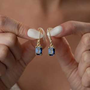 Tanzanite Drop Earrings <b>Emerald</b> Cut December Birthstone 925 Sterling Silver 14K Gold Plated Deep Blue Dangle Jewelry - Product Image 4