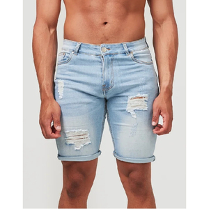 <b>Men's</b> Light Wash Denim <b>Shorts</b> High Waist Straight Leg Vintage Ripped Distressed <b>Woven</b> Zippers Summer Cotton <b>Shorts</b> - Product Image 1