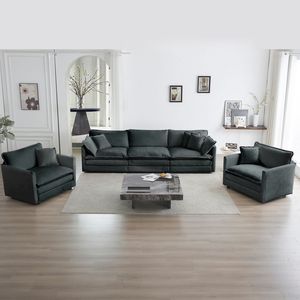Set Divano Moderno a 3 Posti 1+1+3 con Poltrona e Divanetto per Soggiorno con Braccioli Contemporanei - Product Image 1