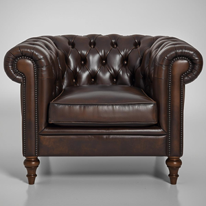 Fauteuil d'appoint en cuir marron de luxe avec dossier capitonné, style vintage, pour salon, hall d'hôtel - Product Image 1