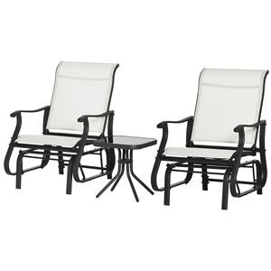 Set da 3 Pezzi con Sedia a Dondolo e Tavolino, 2 Sedute Oscillanti, Telaio in Acciaio, Piano in Vetro Temperato per Giardino, Patio, Ospedale, Esterni - Product Image 1