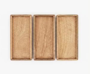 Plateau de service rectangulaire en bois de manguier fait main, plateau décoratif à bord surélevé pour fruits et apéritifs, 12 x 5 po - Product Image 1