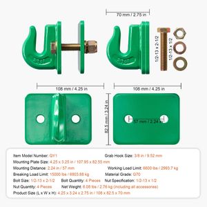 Ganci per benna trattore in acciaio forgiato Grado 70 da 3/8 pollici, ganci a bullone per impieghi gravosi, piastra di supporto, set da 2 pezzi, lega a massima resistenza - Product Image 5