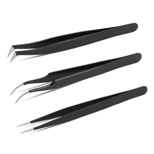 Pinzas para Pestañas FLAVIO MEDICOS con Punta de Fibra de 10 mm, Acero Inoxidable Serrado, Alta Precisión, Curvadas, para Extensión de Pestañas de Volumen, Profesionales - Product Image 1